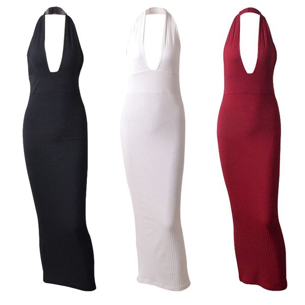 

ladies casual dresses backless sleeveless tight fitting high waist deep v neck slim fit open chest comfortable breathable cardigan wear resi, Black;gray
