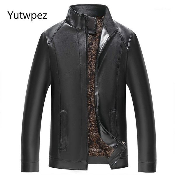 

men's jackets yutwpez stand collar leather jacket winter lining fleece printing casual coat male windproof warm, Black;brown