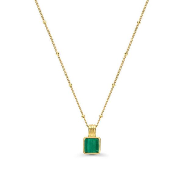 

chains women necklace light luxury gold-plated square natural green malachite beaded nchain small bead chain Ã¼cretsiz kargo, Silver