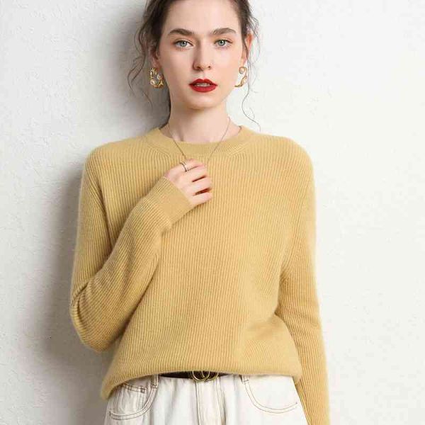 

women's two piece pants loose round neck of long sleeve 100% female cashmere sweater 2021 autumn and winter, White
