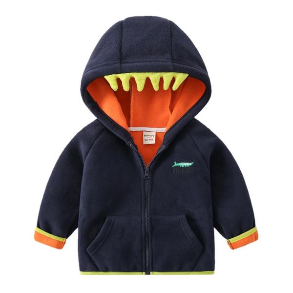 

jackets cute winter 1-7 years kids boys polar fleece hooded jacket cartoon crocodile coat plush thicken children outwear, Blue;gray