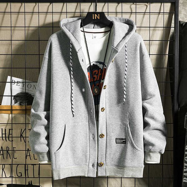 

spring and autumn jacket long sleeve loose hooded single breasted leisure city cardigan youth men's wear, Black;brown