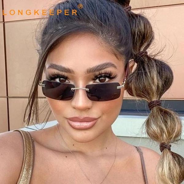 

sunglasses fashion trendy rimless rectangle women 2021 brand design frameless 90s metal cool stylish sun glasses retro shades, White;black