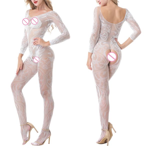 

1pcs bodystocking fishnet sheer mesh bodysuit open crotch mesh flower stocking on the body sexyy leotard clothes