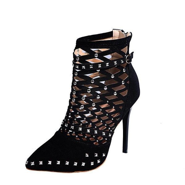 

sandals summer women shoes side with pointed toe pumps dress high heels boat wedding tenis feminino casual leisure thin, Black