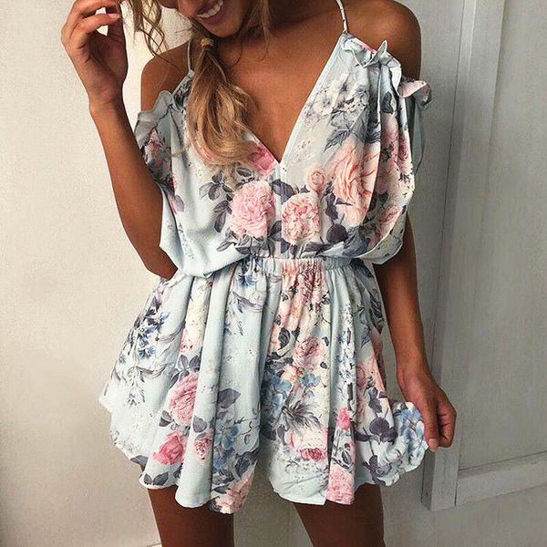 

new women ladies boho floral off shoulder clubwear summer playsuit bodycon backless party fashion jumpsuit romper trousers, Black;white