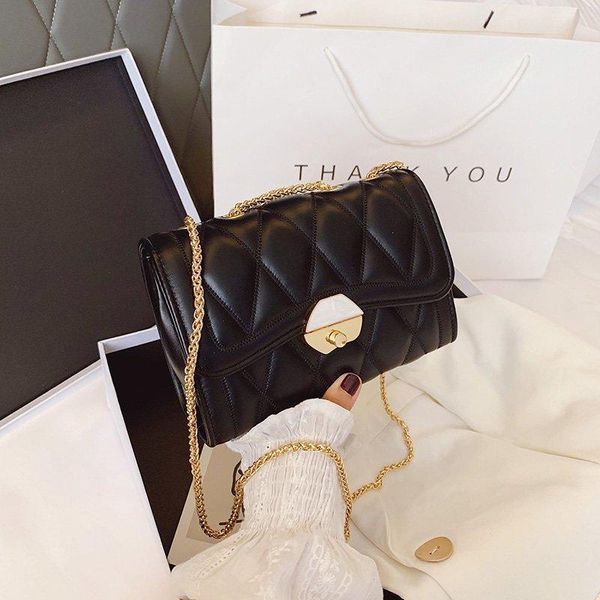 

women's bag 2021 luxury designer mini pu chain sewing thread sequins soft lingge lock casual shoulder crossbody handbags
