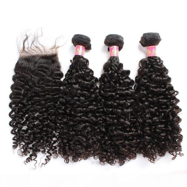 

bella hair hair bundles with closure brazilian virgin curly human hair weaves natural color extensions julienchina, Black