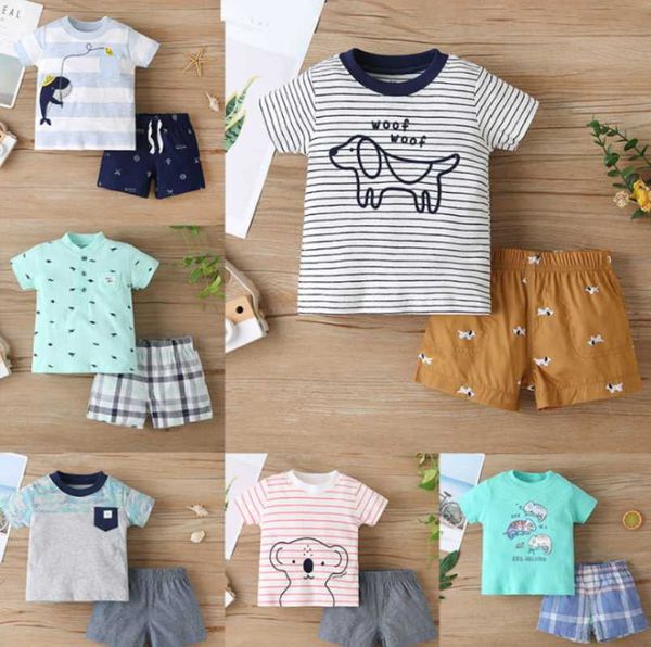 

clothing sets born suit 2021 boys children summer fashion short-sleeved cartoon pure cotton casual 2pcs boy clothes, White