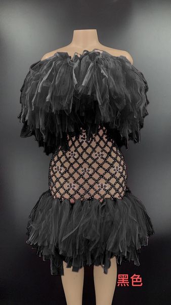 

fashion black mesh strapless party bodycon dress women birthday prom pearls perspective dress evening seethrough dress, Black;red