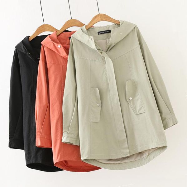 

women's trench coats vintage cotton jackets women oversize 2021 spring autumn coat plus size middle-aged long cardigan windbreaker fema, Tan;black