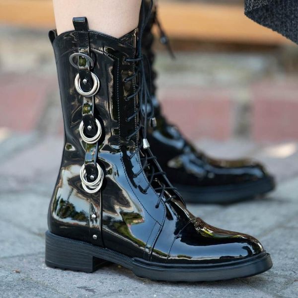 

boots blake black japanned leather postal boat