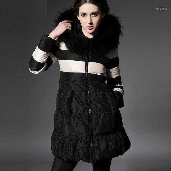 

women's down & parkas fyyiyi big size women winter white duck jacket raccoon collar slim regular coat ol female mid-length ladies overc, Black
