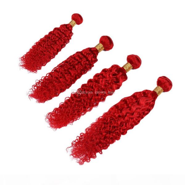 

double wefted red color deep wave hair extension 4pcs lot pure color red deep wave indian virgin human hair 4 bundles 10-30 inch, Black