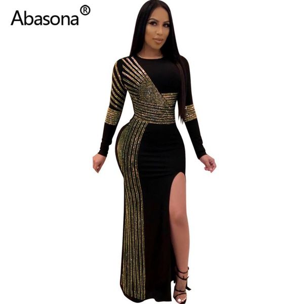 

casual dresses abasona diamonds rhinestone bodycon party maxi night club split side winter tight vestidos bandage 2021 plus size, Black;gray