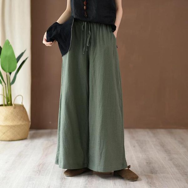 

women's pants & capris full length wide leg casual loose elastic waist solid color 2021 summer clothes pockets women, Black;white