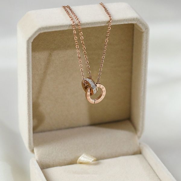 

2021 titanium steel roman double ring necklace women's clavicle chain bracelet bib statement choker necklace neck tassels clavicle pend, Golden;silver