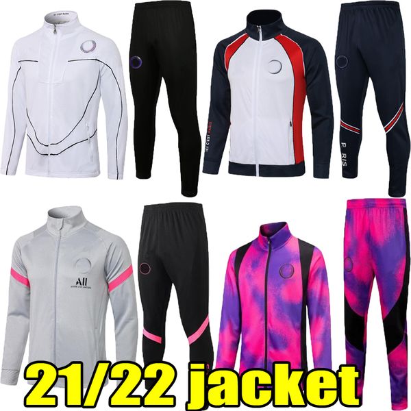

men 21 22 paris jacket training suit soccer jersey set tracksuit kits cavani mbappe 2021 2022 verratti di maria long sleeve zipper football, Black;yellow