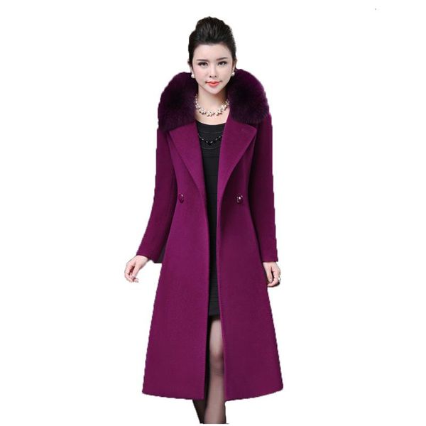 

women's wool & blends 2021 winter mom fashion woolen jacket women plus size slim fur collar black wine red korean warm long coat n1247