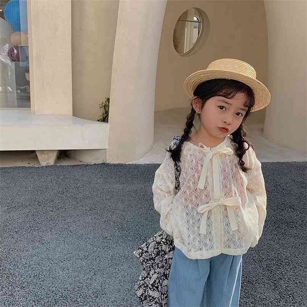 

summer girls openwork knit cardigan sweater coat kids jackets for clothing 210702, Blue;gray