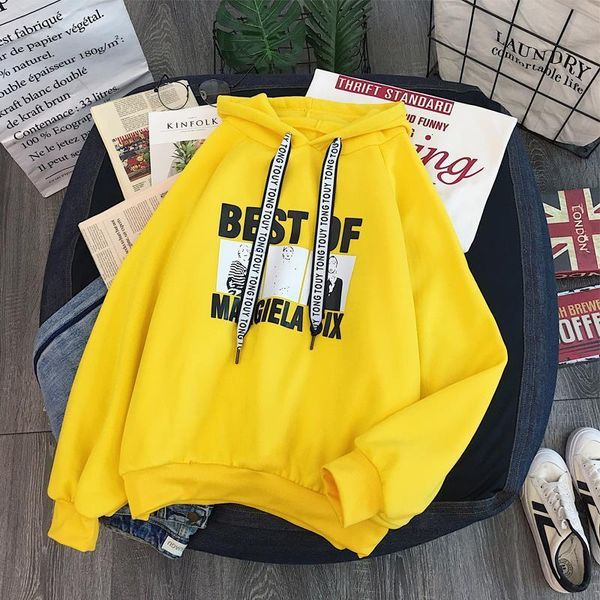 

print harajuku fashion show characters women hoodies sweatshir winter long sleeve loose korean female pullover plus velvet coat, Black