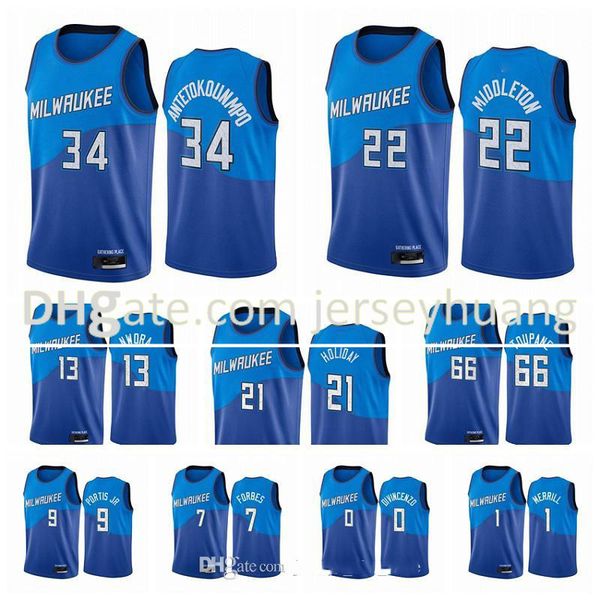 

milwaukeebucksmen antetokounmpo khris middleton p.j. tucker jrue holiday brook lopez giannis 2020-21 blue city basketball jersey n, Black;red
