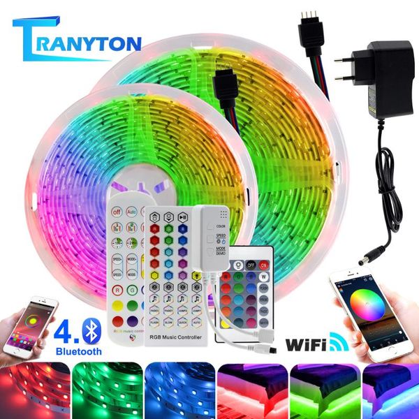 

wifi led strip rgb 5m/10m/15m/20m/30m dc12v neon tape lamp + ir/bluetooth/ wifi remote + power adapter for home decoration