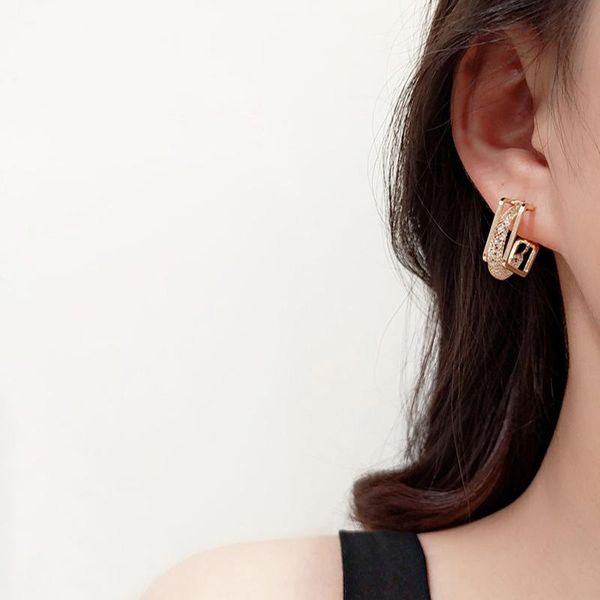 

stud simple stylish women earrings korean geometry metal gold for crystal zircon fashion jewelry 2021, Golden;silver