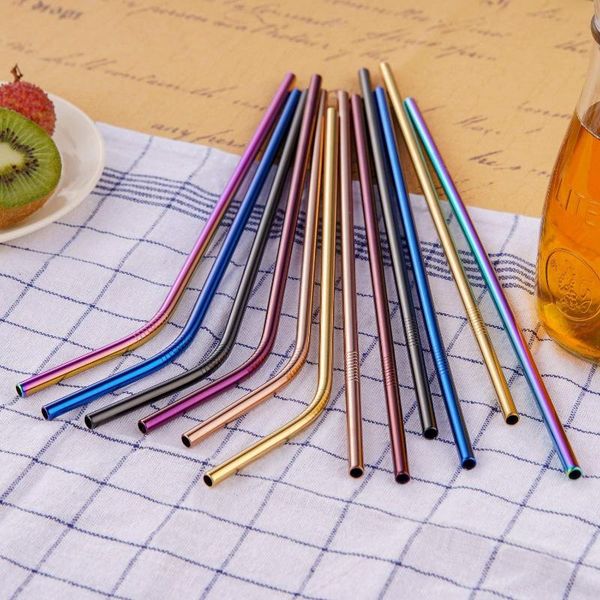 

packaging dinner service multicolor colorful stainless steel straws set of 12 extra long 10.5 inch reusable metal drinking for 30/20oz tumbl
