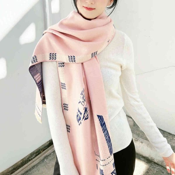 

scarf galloping autumn and winter retro fashion warm scarf double-sided enlarged thickened shawl bib, Blue;gray