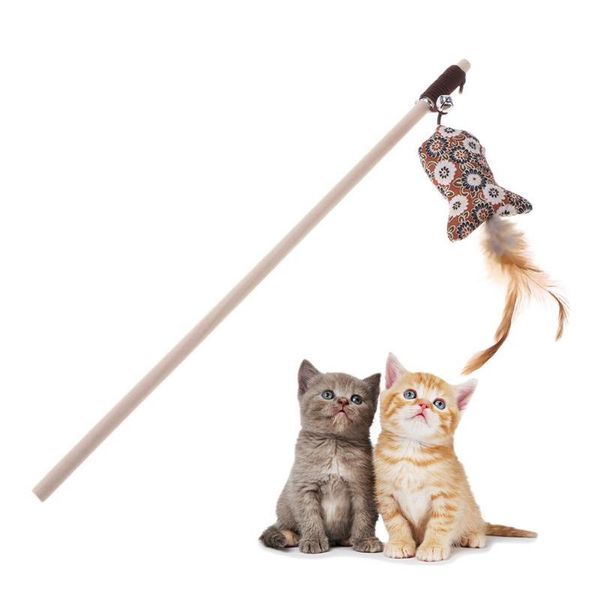 

cat toys handmade wooden floral toy bell sound teaser wand rod interactive stick pet play scratch products gifts suppliers tools