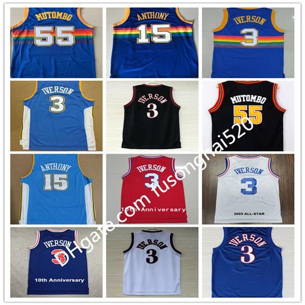 

ncaa 1996 97 georgetown hoyas university men shirts embroidery 3 allen iverson stitched vintage 55 dikembe mutombo jerseys, Black;red