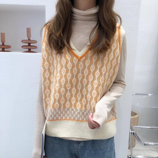 

2021 korean v-neck loose knit shirt chic coat women's vt, Black;white