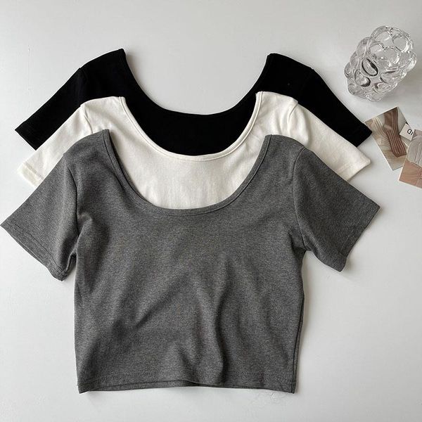

women's t-shirt casual pure color for womens tee 2021 summer korean fashion all-match slim short trend t shirt, White