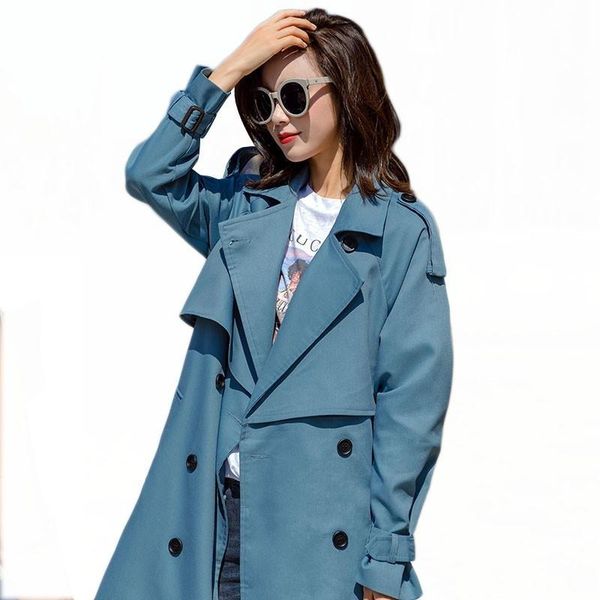 

women's trench coats 2021 spring autumn female casual belt loose long sleeve overcoat ladies double breasted outerwear fy10, Tan;black