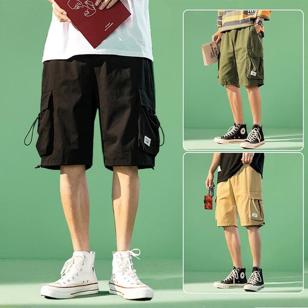 

men's shorts cotton cargo men summer street wear loose short pants casual basketball knee length ropa hombre clothes ed50dk, White;black