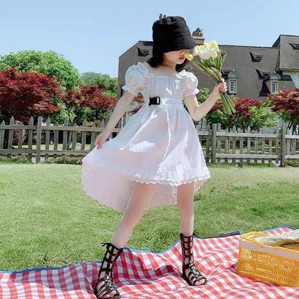 

2021 summer new arrival girls fashion korean design dress kids princess dress with belt kids clothes, Red;yellow