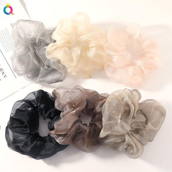

hair accessories girl's max size organza tie scrunchies women dancing bands ponytail holder, Slivery;white