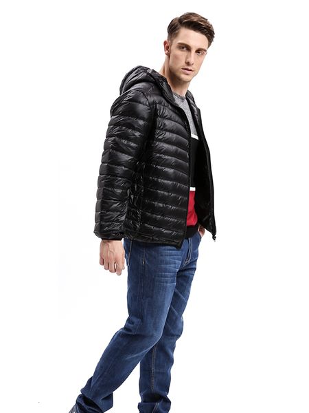 

2021 new men's fashion warm down hooded autumn winter leisure thin feather jacket male coat u6uf, Black