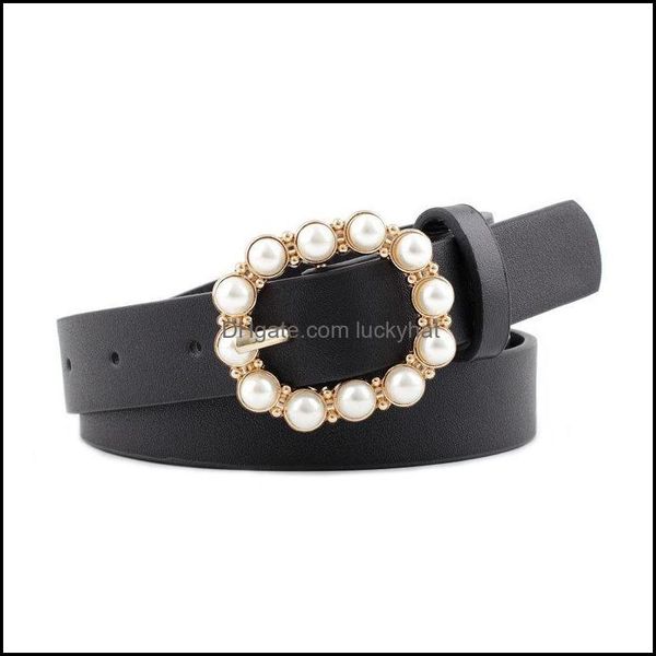 

belts & aessories aessoriesbelts fashion pearl decorative belt ladies round pin buckle womens casual solid pu leather thin drop delivery 202, Black;brown