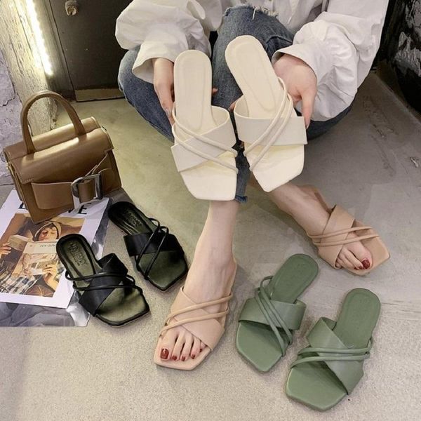 

slippers 2021 style women's shoes summer korean-style fish mouth flat sandals outer wear foot covering, Black