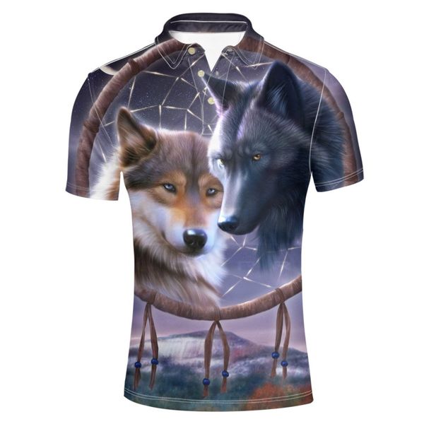 

stylish men's golf polos shirt summer wolf short sleeves all over print casual t-shirts, White;black