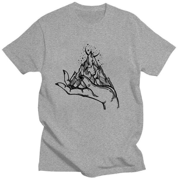 

men's t-shirts mountain river sun and moon printing t-shirt casual fashion short-sleeved round neck top, White;black