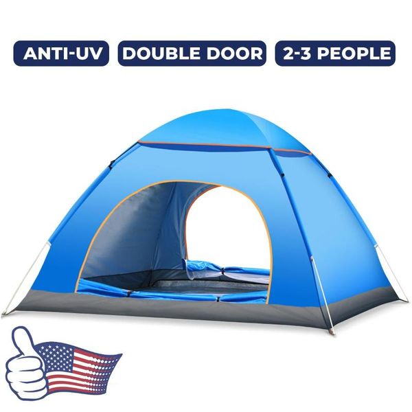 

tents and shelters outdoor camping tent portable fully automatic double-door beach traveling hiking sunshade waterproof shelter for 2-3 peop