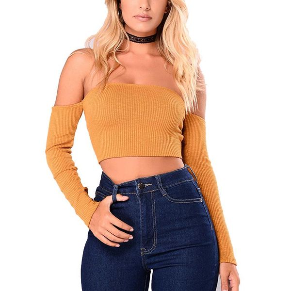 

women's t-shirt 2021 arrival t shirt solid backless long sleeve slim vest clubwear fashion off the shoulder bodycon loose party night, White