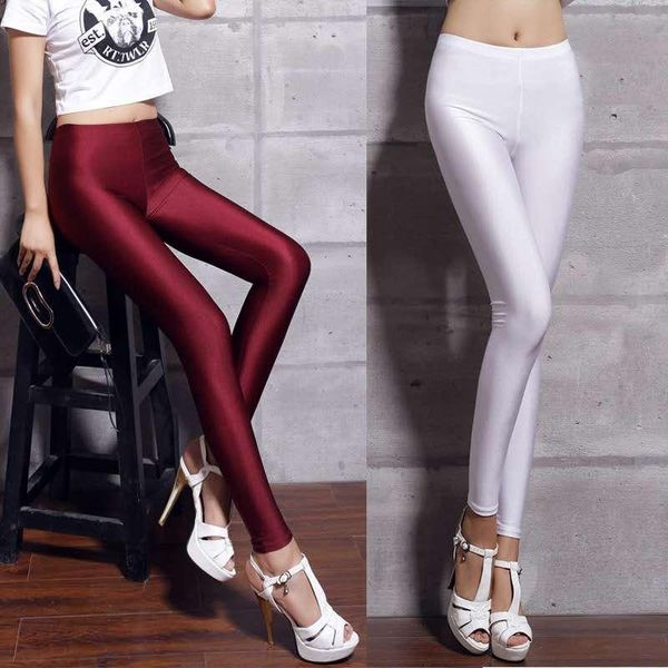 

women's leggings 2021 spring autumn ice silk candy-colored nine-point ladies high waist stretchy soft korean fashion skinny pants, Black