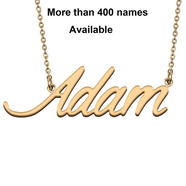 

chains cursive initial letters name necklace for adam birthday party christmas year graduation wedding valentine day gift, Silver