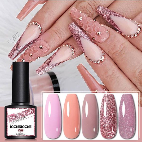 

nail art kits koskoe nude glitter gel polish set 5pcs kit vernis semi permanent base coat uv led