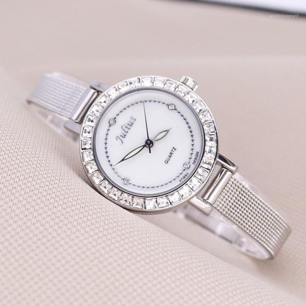 

wristwatches mother-of-pearl women's watch japan quartz hours fine fashion dress leather bracelet clock cz girl birthday gift julius bo, Slivery;brown