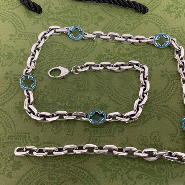 

chains 925 sterling silver green enamel interlocking necklace fashion couple original exquisite party gift